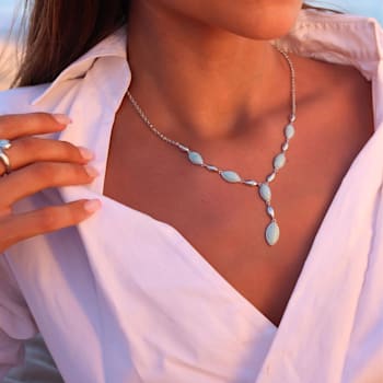 Marquise-Shaped Larimar Rhodium Over Sterling Silver "Y" Necklace
