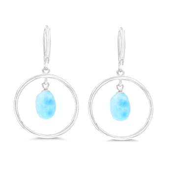 Larimar Ball Open Circle Rhodium Over Sterling Silver Leverback Earring