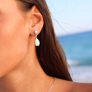 Round & Pear Larimar Rhodium Over Sterling Silver Dangling Earring