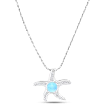 Larimar and Cubic Zirconia Starfish Rhodium Over Sterling Silver
Adjustable Necklace