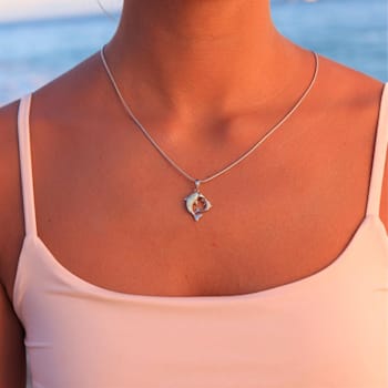 Larimar and Cubic Zirconia Mama/Baby Dolphin Rhodium Over Sterling
Silver Adjustable Necklace