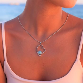 Larimar and Cubic Zirconia Open Heart Rhodium Over Sterling Silver
Adjustable Necklace