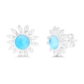 Larimar Sunflower Rhodium Over Sterling Silver Stud Earring