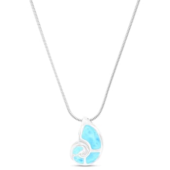 Larimar Shell Rhodium Over Sterling Silver Adjustable Necklace