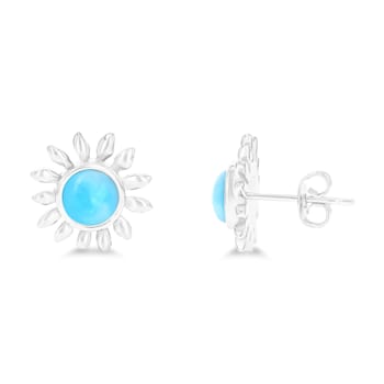 Larimar Sunflower Rhodium Over Sterling Silver Stud Earring