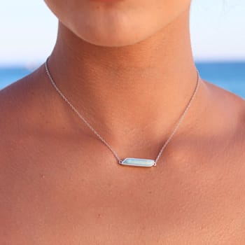 Larimar Rhodium Over Sterling Silver Bar Necklace