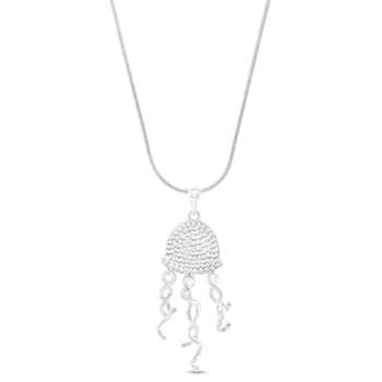 Larimar and Cubic Zirconia Dangling Jellyfish Rhodium Over Sterling
Silver Adjustable Necklace