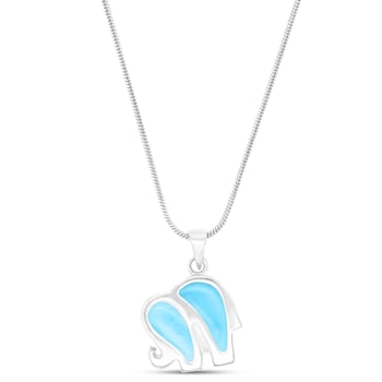 Larimar Elephant Rhodium Over Sterling Silver Adjustable Necklace