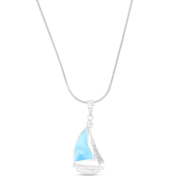 Larimar Sailboat Rhodium Over Sterling Silver Adjustable Necklace
