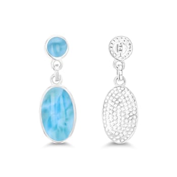 5mm Rd & 14x8mm Oval Larimar Rhodium Over Sterling Silver Dangling Earring