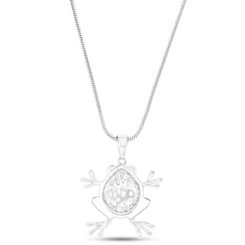 Heart Larimar Frog Rhodium Over Sterling Silver Adjustable Necklace