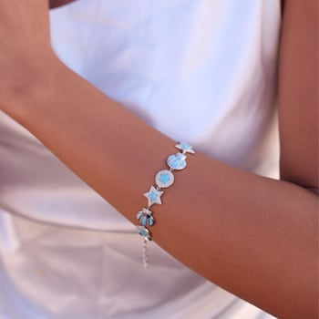 Larimar Star and Seashell Rhodium Over Sterling Silver Bracelet