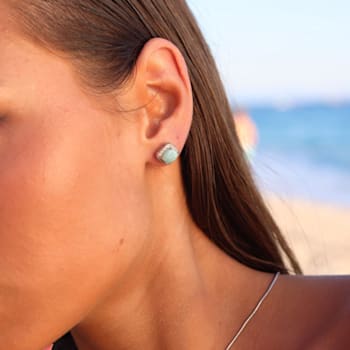 7mm Cushion Larimar and Cubic Zirconia Halo Rhodium Over Sterling Silver
Stud Earring