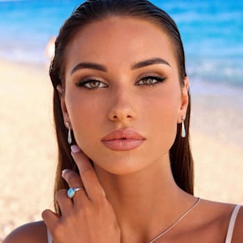 Pear Shape Larimar Teardrop Rhodium Over Sterling Silver Dangling Earring