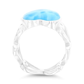 Larimar Rhodium Over Sterling Silver Open Heart Shank Ring