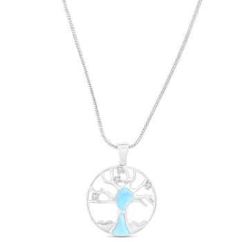 Larimar and Cubic Zirconia Tree Of Life Rhodium Over Sterling Silver
Adjustable Necklace
