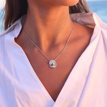 Larmiar and Cubic Zirconia Wave Rhodium Over Sterling Silver Adj Necklace