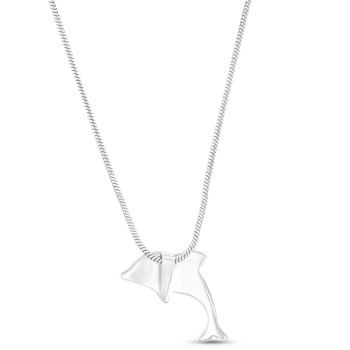 Larimar Dolphin Rhodium Over Sterling Silver Adjustable Necklace