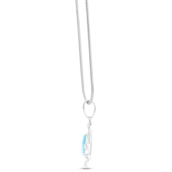 Heart Larimar Turtle Rhodium Over Sterling Silver Adjustable Necklace