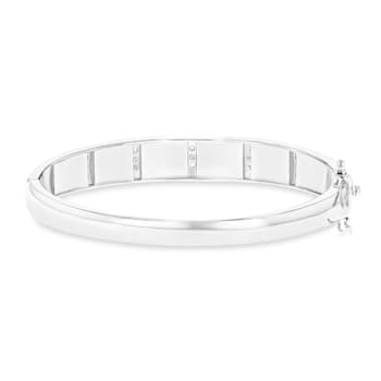 Larimar and Cubic Zirconia Rhodium Over Sterling Silver Bangle Bracelet