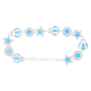 Larimar Star and Seashell Rhodium Over Sterling Silver Bracelet