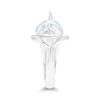 Larimar Rhodium Over Sterling Silver Fish Ring