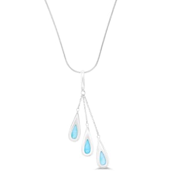 Larimar Triple Pear Rhodium Over Sterling Silver Adjustable Necklace