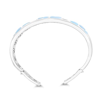 Larimar and Cubic Zirconia Rhodium Over Sterling Silver Mosaic Bangle Bracelet