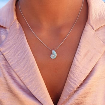 Larimar Shell Rhodium Over Sterling Silver Adjustable Necklace