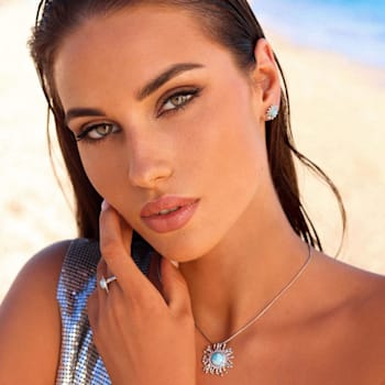 Larimar Sun Rhodium Over Sterling Silver with Rose Gold Adjustable Necklace