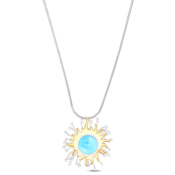 Larimar Sun Rhodium Over Sterling Silver with Rose Gold Adjustable Necklace