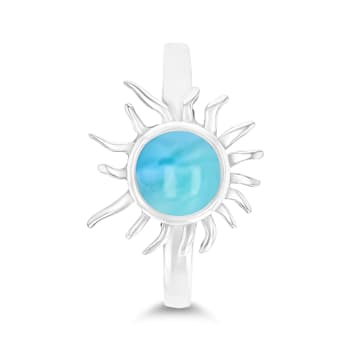 Round Larimar Sunburst Rhodium Over Sterling Silver Ring