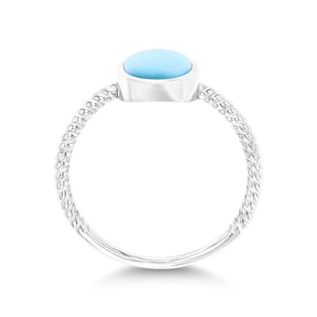 10x8 Larimar Bezel Twisted Rhodium Over Sterling Silver Ring
