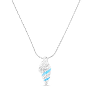 Larimar Shell Rhodium Over Sterling Silver Adjustable Necklace