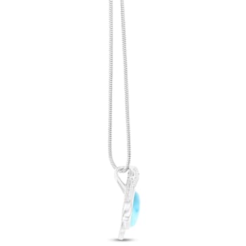 Textured Larimar Penguin Rhodium Over Sterling Silver Adjustable Necklace