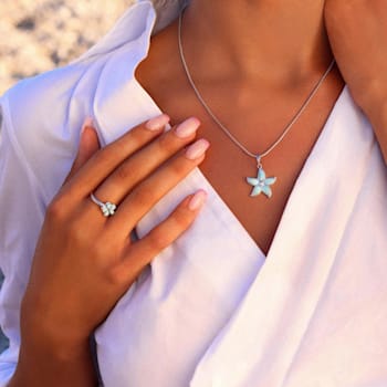 Larimar Rhodium Over Sterling Silver Clover Ring