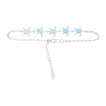 Larimar Rhodium Over Sterling Silver Turtle Bracelet