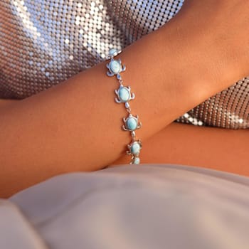 Larimar Rhodium Over Sterling Silver Turtle Bracelet