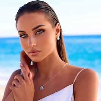 Larimar Shell Rhodium Over Sterling Silver Adjustable Necklace