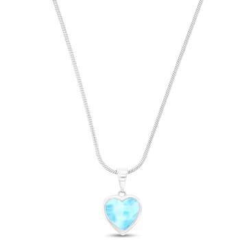 Larimar Bezel Heart Rhodium Over Sterling Silver Adjustable Necklace