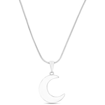 Larimar Crescent Moon Rhodium Over Sterling Silver Adjustable Necklace