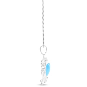 Heart Larimar Frog Rhodium Over Sterling Silver Adjustable Necklace