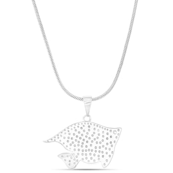 Larimar Fish Rhodium Over Sterling Silver Adjustable Necklace