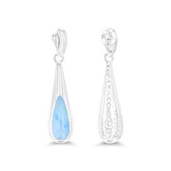 Pear Shape Larimar Teardrop Rhodium Over Sterling Silver Dangling Earring