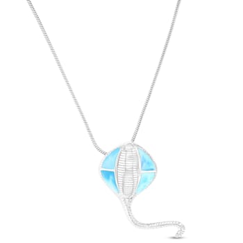 Larimar Textured Stingray Rhodium Over Sterling Silver Adjustable Necklace