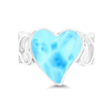 Larimar Rhodium Over Sterling Silver Open Heart Shank Ring
