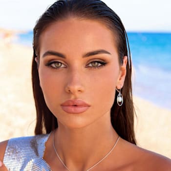 Larimar Ball Open Circle Rhodium Over Sterling Silver Leverback Earring