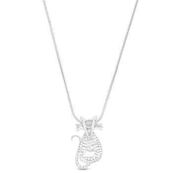 Larimar and Cubic Zirconia Cat Rhodium Over Sterling Silver Adjustable Necklace