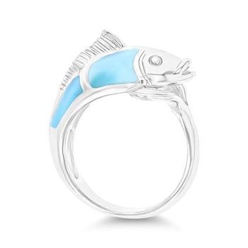 Larimar Rhodium Over Sterling Silver Fish Ring