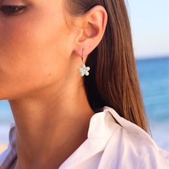 Larimar Clover Rhodium Over Sterling Silver Leverback Dangling Earring
